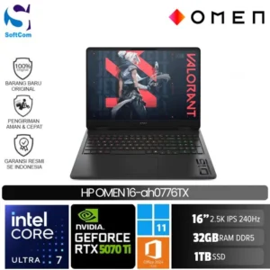 HP Omen 16-ah0776TX/Core Ultra 7-255HX/32GB/1TB SSD/GeForce RTX 5070 Ti 12GB/16" 2.5K/Win 11 Home+OHM 2024/Shadow Black