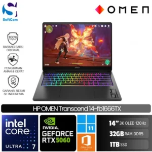 HP Omen Transcend 14 fb1666TX/Ultra 7-255H/32GB/1TB SSD/GeForce RTX 5060 8GB/14″ 3K OLED/Win 11 Home+OHM 2024