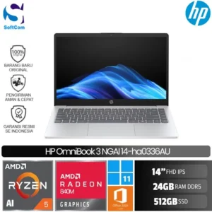 HP OmniBook  3 Next Gen AI 14-ha0336AU/Ryzen AI 5-340/24GB/512 GB SSD/14"FHD/Win 11 Home+OHS 2024/Silver