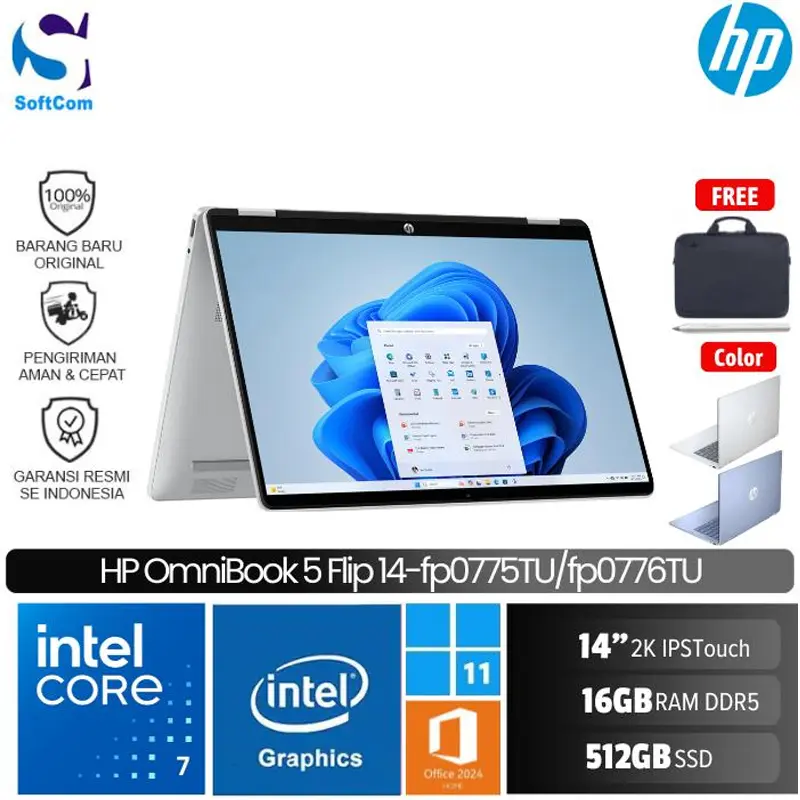 HP OmniBook 5 Flip 14 fp0775TU fp0776TU/Core 7 150U/16GB/512 GB SSD/14″ 2K Touch/Win 11 Home+OHM 2024+M365