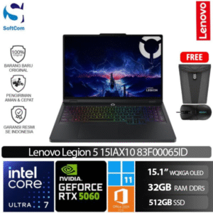 Lenovo Legion 5 15IAX10 83F00065ID/Intel Core Ultra 7-255HX/32GB/512GB SSD/GeForce RTX 5060 8GB/15.1" WQXGA OLED/Win 11 Home + OHM 2024 + M365/Eclipse Black