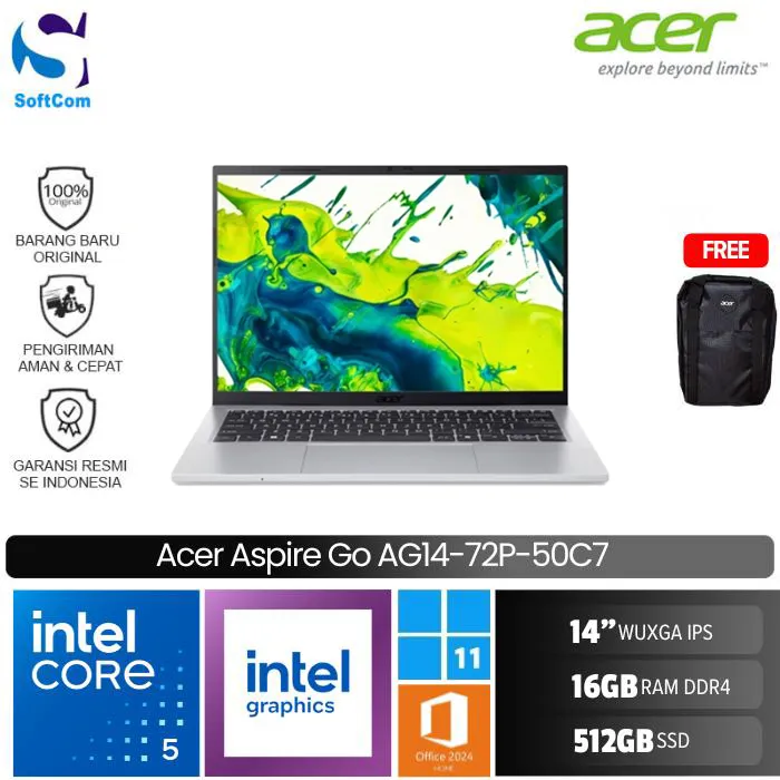 Acer Aspire Go 14 AG14-72P-50C7/Intel Core 5-120U/16GB/512GB SSD/14" WUXGA IPS/Win 11 Home+OHM 2024+M365/Pure Silver