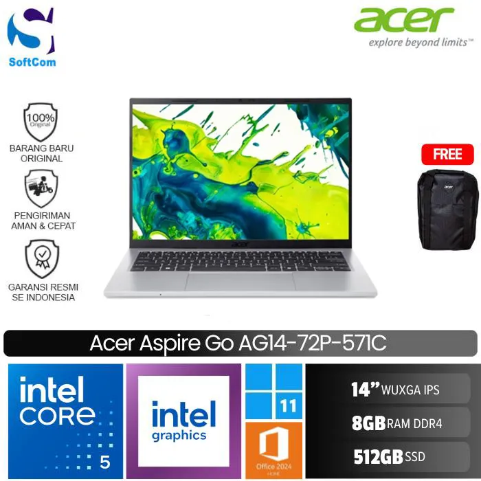 Acer Aspire Go 14 AG14-72P-571C/Intel Core 5-120U/8GB/512GB SSD/14" WUXGA IPS/Win 11 Home+OHM 2024+M365/Pure Silver