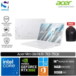 Acer Nitro Lite NL16-71G-75QK/Intel Core 7 240H/16GB/512GB SSD/GeForce RTX 3050 6GB/16"WUXGA/Windows 11 Home+ Office Home 2024/White