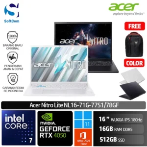 Acer Nitro Lite NL16-71G-77S1 78GF/Intel Core 7 240H/16GB/512GB SSD/GeForce RTX 4050 6GB/16"WUXGA/Windows 11 Home+ Office Home 2024