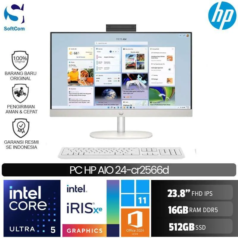 HP PC AIO 24-cr2567d/Intel Core Ultra 5-225U/16GB/512GB SSD/23.8" FHD Touch/Win 11 Home+OHM 2024+M365/White