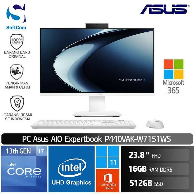 PC Asus ExpertCenter P400 AIO P440VAK- W7151WS/Intel Core i7-13620H/16GB/512GB SSD/23.8" FHD/Win 11 Home + OHM 2024 + M365 -White