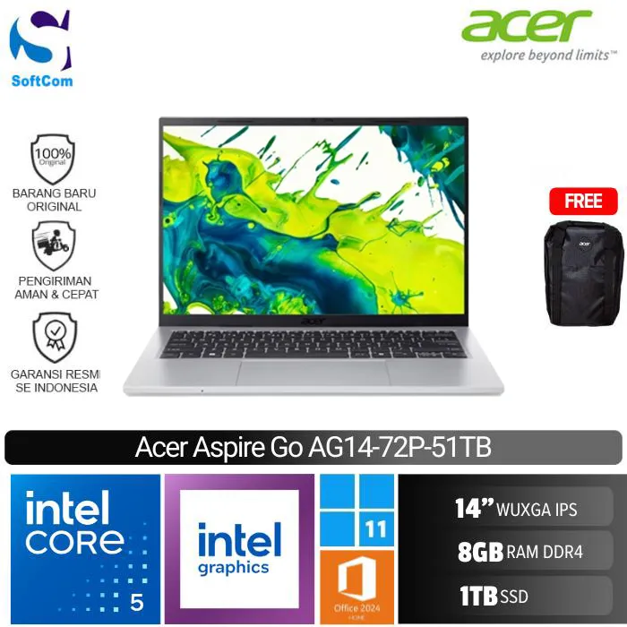 Acer Aspire Go 14 AG14-72P-51TB/Intel Core 5-120U/8GB/1TB SSD/14" WUXGA IPS/Win 11 Home+OHM 2024+M365/Pure Silver