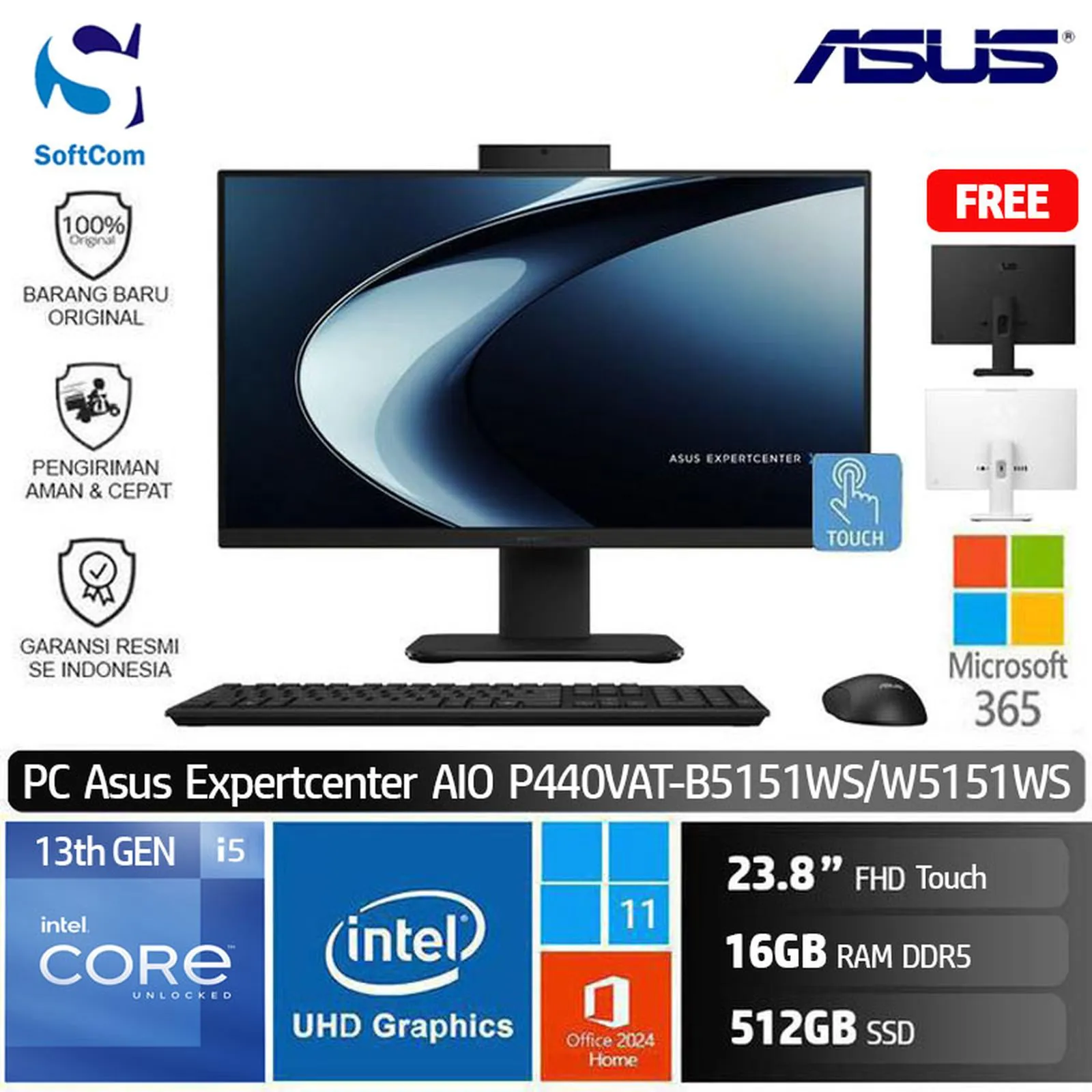 PC Asus ExpertCenter P400 AIO P440VAT-B5151WS W5151WS/Intel Core i5-13420H/16GB/512GB SSD/23.8" FHD Touch/Win 11 Home + OHM 2024 + M365