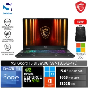 MSI Cyborg 15 B13WEGK (9S7-15Q342-475)/Intel Core i5-13420H/16GB/512GB SSD/GeForce RTX 5050 8GB/15.6" FHD 144Hz/Win 11 Home+OHM 2024/Translucent Black