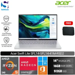 Acer Swift Lite 14 Air Edition SFL14-41M-R5D2/Ryzen 5-240/16GB/512GB SSD/14" WUXGA IPS/Win 11 Home + OHM 2024 + M365/Light Silver