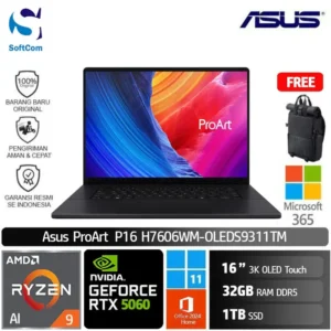 Asus ProArt P16 H7606WM OLEDS9311TM /Ryzen AI 9 HX-370/32GB/1TB SSD/GeForce RTX 5060 8GB/16" 3K Touch/Win 11 Home+OHM 2024+M365