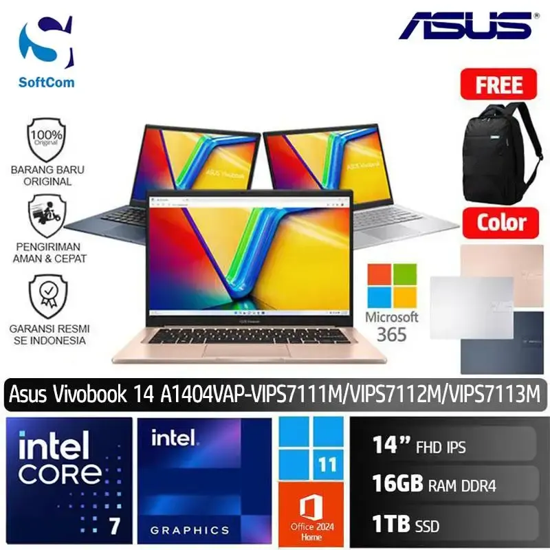 Asus Vivobook 14 A1404VAP VIPS7111M VIPS7112M VIPS7113M/Intel Core 7-150U/16GB/1TB SSD/14" FHD IPS/Win 11 Home+OHM 2024+M365