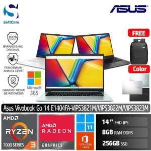 Asus Vivobook Go 14 E1404FA VIPS3821M VIPS3822M VIPS3823M/Ryzen 3-7320U/8GB/256GB SSD/14" FHD IPS/Win 11 Home+OHM 2024+M365