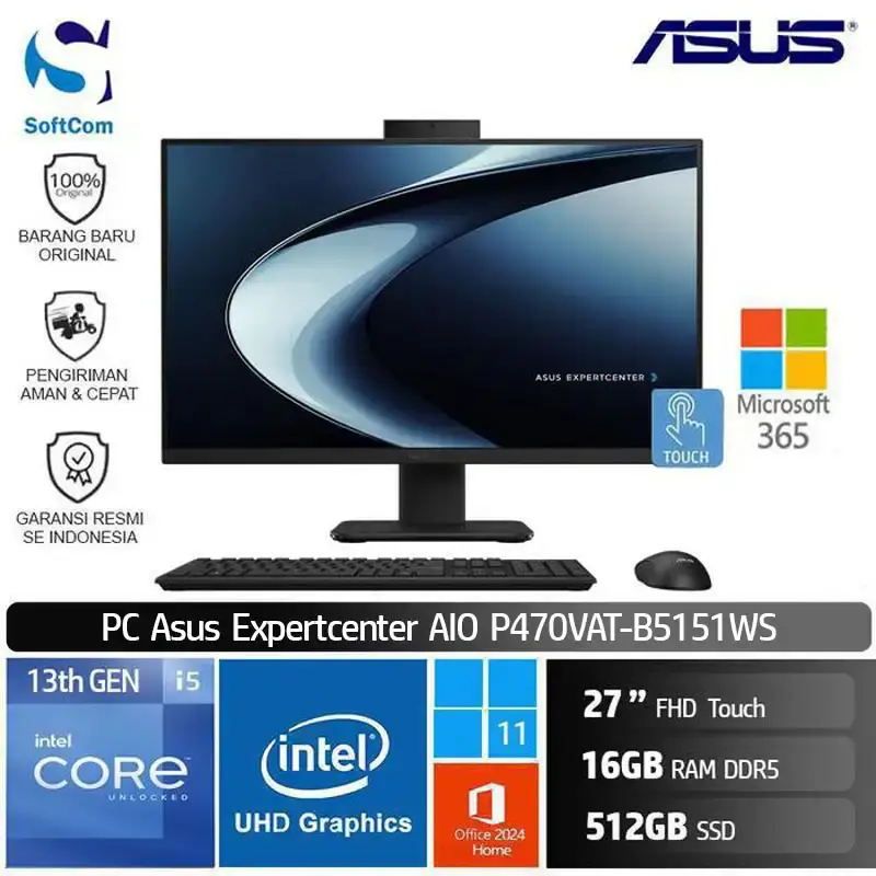 PC Asus Expertcenter P400 AIO P470VAT B5151WS/Intel Core i5-13420H/16GB/512GB SSD/27" FHD Touch/Win 11 Home + OHM 2024 + M365/Black