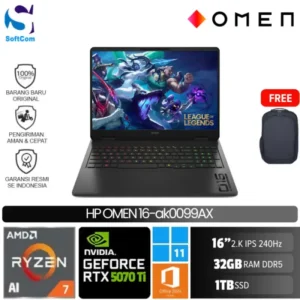 HP Omen 16-ak0099AX/Ryzen AI 7-350/32GB/1TB SSD/GeForce RTX 5070 Ti 12GB/16" 2K/Win 11 Home+OHM 2024/Shadow Black