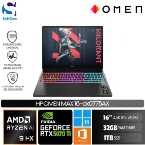 HP OMEN MAX 16 ak0775AX/Ryzen AI 9-375 HX/32GB/1TB SSD/GeForce RTX 5070 Ti 16GB/16" 2.5K 240Hz/Win 11 Home+OHM 2024/Shadow Black
