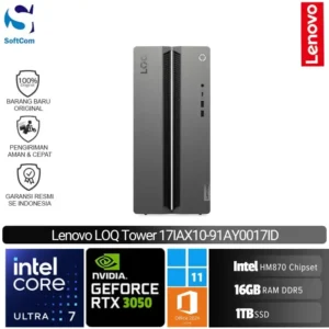 PC Lenovo LOQ Tower 17IAX10 (91AY0017ID)/Core Ultra 7-255HX/16GB/1TB SSD/GeForce RTX 3050 6GB/Win 11 Home+OHS 2021/Raven Black
