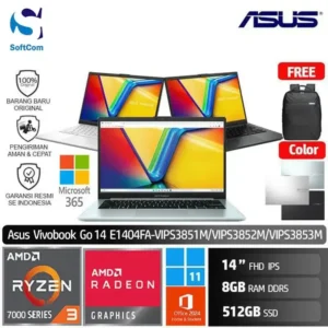 Asus Vivobook Go 14 E1404FA VIPS3851M VIPS3852M VIPS3853M /Ryzen 3-7320U/8GB/512GB SSD/14" FHD IPS/Win 11 Home+OHM 2024+M365