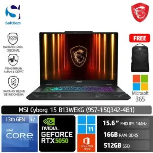 MSI Cyborg 15 B13WEGK (9S7-15Q342-481)/Intel Core i7-13620H/16GB/512GB SSD/GeForce RTX 5050 8GB/15.6" FHD 144Hz/Win 11 Home+OHM 2024/Translucent Black