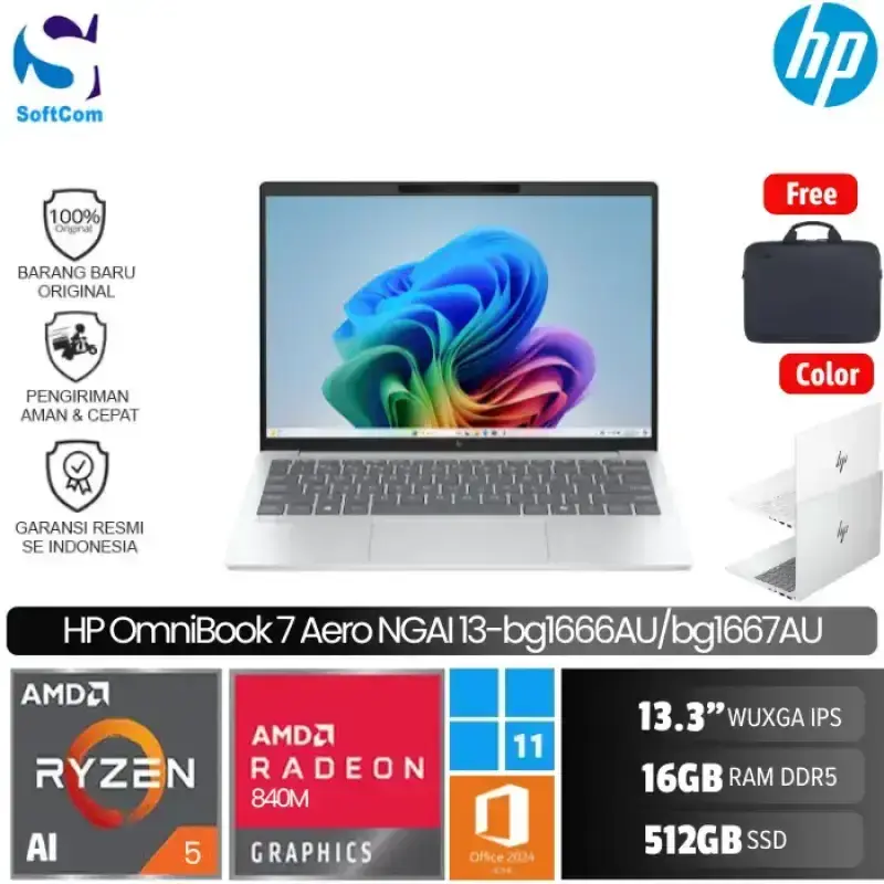 HP OmniBook 7 Aero Next Gen Ai 13 bg1666AU bg1667AU/AMD Ryzan AI 5-340/16GB/512GB SSD/13.3" WUXGA IPS/Win 11 Home+OHM 2024+M365