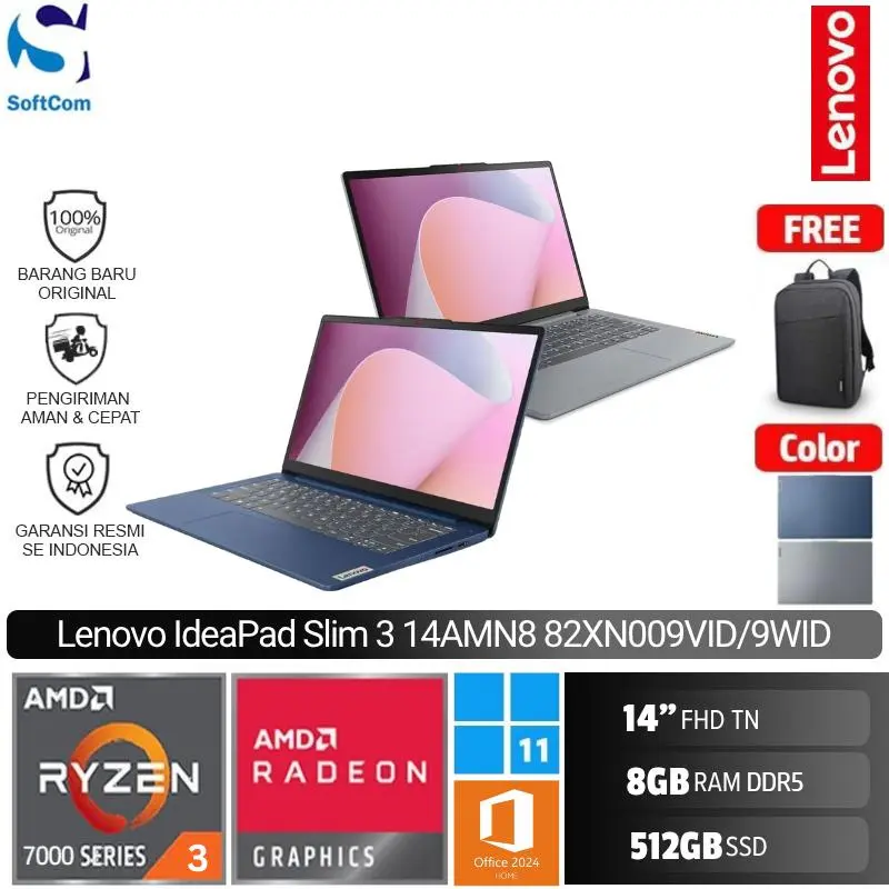 Lenovo IdeaPad Slim 3 14AMN8 9WID 9VID/Ryzen 3-7320U/8GB/512GB SSD/14″ FHD TN/Win 11 Home+OHM 2024+M365 [82XN009WID | 82XN009VID]