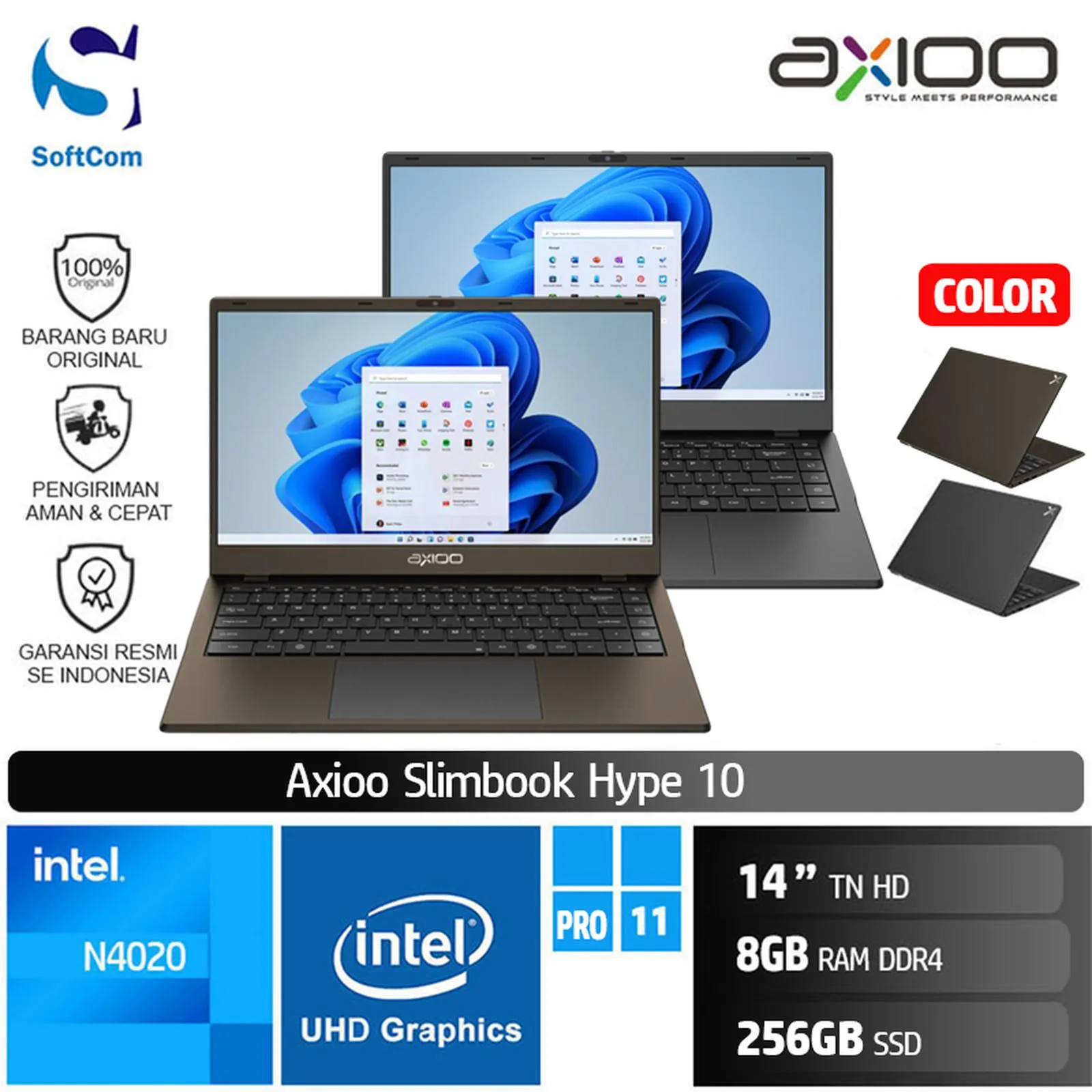 Axioo Slimbook Hype 10/Intel N4020/8GB/256GB SSD/14" HD/Win 11 Pro