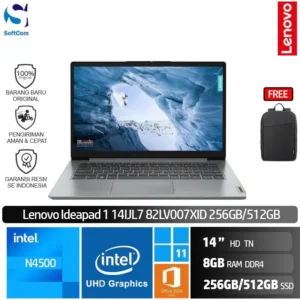 Lenovo IdeaPad Slim 1 14IJL7-82LV007XID/Intel N4500/8GB/256GB-512GB SSD/14" HD/Win 11 Home+OHM 2024/Cloud Grey