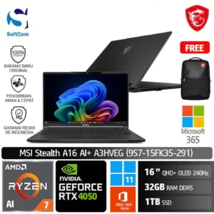 MSI Stealth A16 AI+ A3HVEG (9S7-15FK35-291) /Ryzen AI 7-350/32GB/1TB SSD/RTX4050 6GB/16" QHD+ 240Hz/Win 11 Home+OHM 2024/Core Black