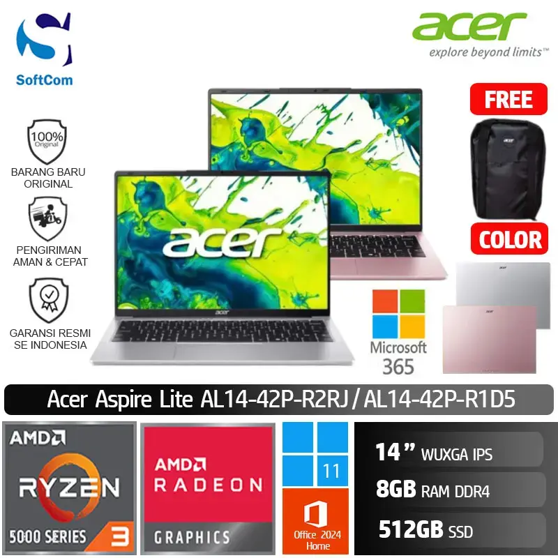 Acer Aspire Lite AL14 42P R2RJ R1D5/Ryzen 3 5300U/8GB/512GB SSD/14" WUXGA IPS/Win 11 Home+OHM 2024+M365 [ AL14-42P-R2RJ | AL14-42P-R1D5 ]