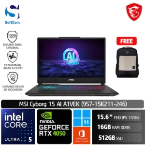 MSI Cyborg 15 AI A1VEK ( 9S7-15K211-246) /Ultra 5 135H/16GB/512GB SSD/GeForce RTX 4050 6GB/15.6" FHD 144Hz/Win 11 Home+OHM 2024/Black