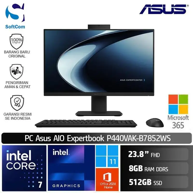 PC Asus ExpertCenter P400 AIO P440VAK B7852WS/Intel Core 7-240H/8GB/512GB SSD/23.8" FHD/Win 11 Home + OHM 2024 + M365