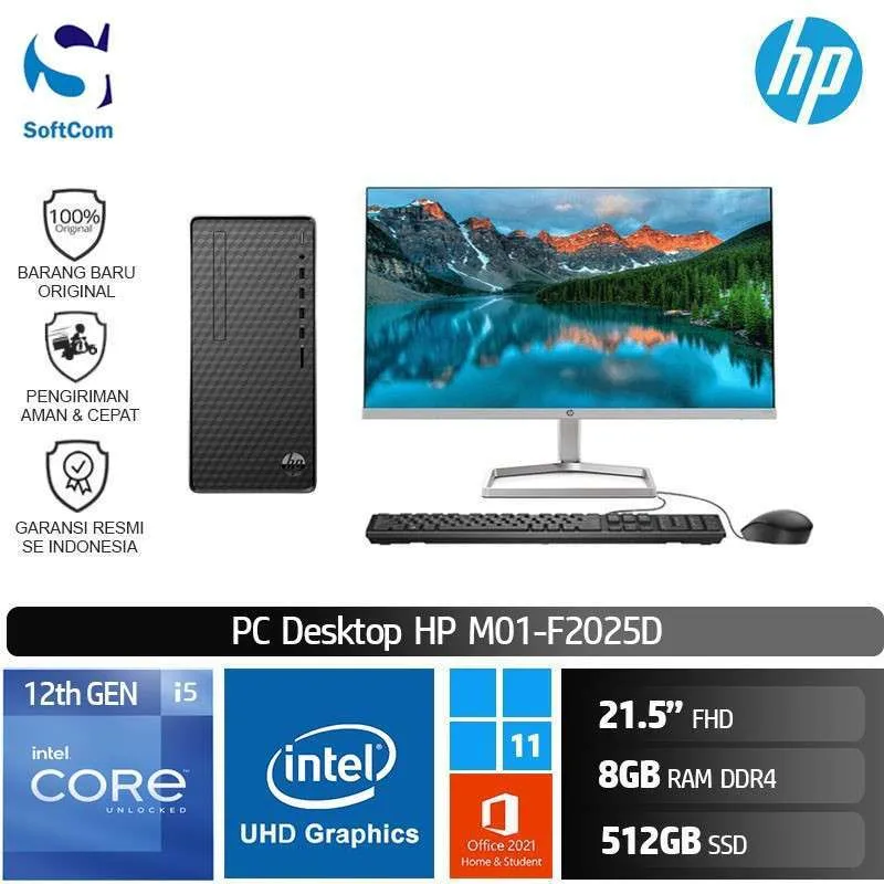 PC HP Desktop M01 F2025d /Core i5-12400/8GB/512GB SSD/21,5" FHD/Win 11 Home+OHS/Black