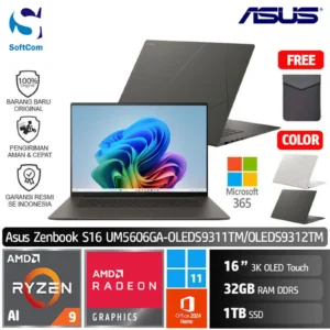 Asus Zenbook S16 UM5606GA OLEDS9311TM OLEDS9312TM /Ryzen AI 9 HX-465/32GB/1TB SSD/16" 3K Touch/Win 11 Home+OHM 2024+M365 [ UM5606GA-OLEDS9311TM | UM5606GA-OLEDS9312TM ]