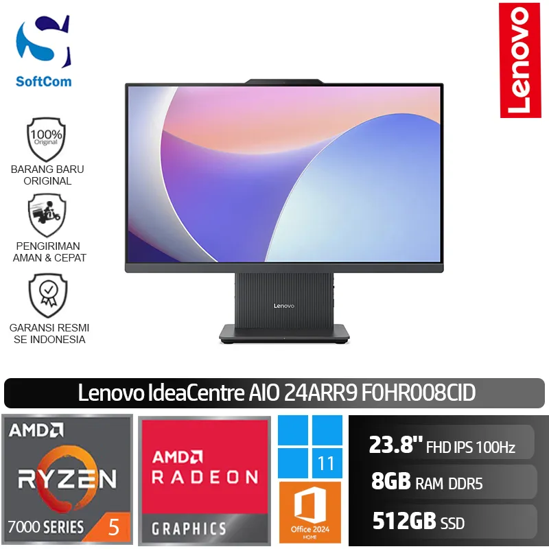 PC Lenovo IdeaCentre AIO 24ARR9 F0HR008CID/AMD Ryzen 5-7535HS/23.8"FHD 100Hz/8GB/512GB SSD/Windows 11 Home+ OHM 2024+ M365/Luna Grey