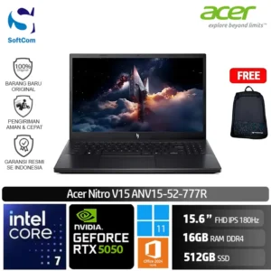 Acer Nitro V 15 ANV15-52-777R/Intel Core 7-240H/16GB/512GB SSD/GeForce RTX 5050 8GB/15.6" FHD 180Hz/Win 11 Home+OHM 2024+M365/Obsidian Black