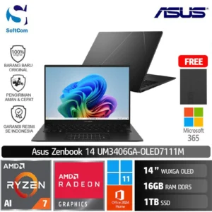 Asus Zenbook 14 UM3406GA-OLED7111M/Ryzen AI 7 445/16GB/1TB SSD/14" WUXGA 120Hz/Win 11 Home+OHM 2024+M365/Jade Black