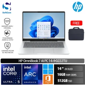 HP OmniBook 7 AI PC 14-fr0222TU/Intel Core Ultra 5-225H/16GB/512GB SSD/14" 2K OLED/Win 11 Home+OHM 2024+M365/Silver