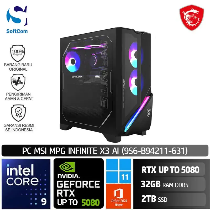 PC MSI MPG INFINITE X3 AI 9S6-B94211-631/Intel Core Ultra 9-285KF/32GB/2TB SSD/GeForce RTX 5070-5080/Win 11 Home + OHM 2024/ Black